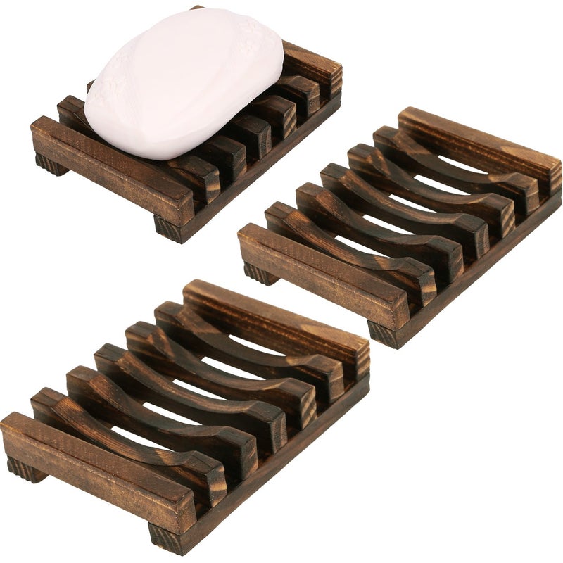 Anwenk 3Pack Soap Dish Wooden Soap Saver Holder Soap Tray for Bathroom Shower Rectangular Sink Drainer Hand Craft for Soap,Sponges and More - Image 1